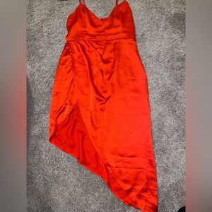 Red satin midi dress